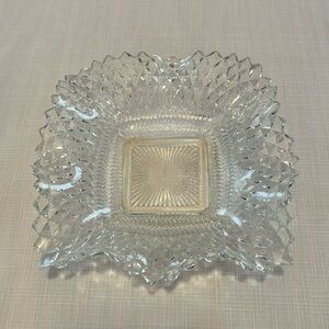 Vintage Sawtooth Intricate Clear Glass Square Candy or Trinket Dish.